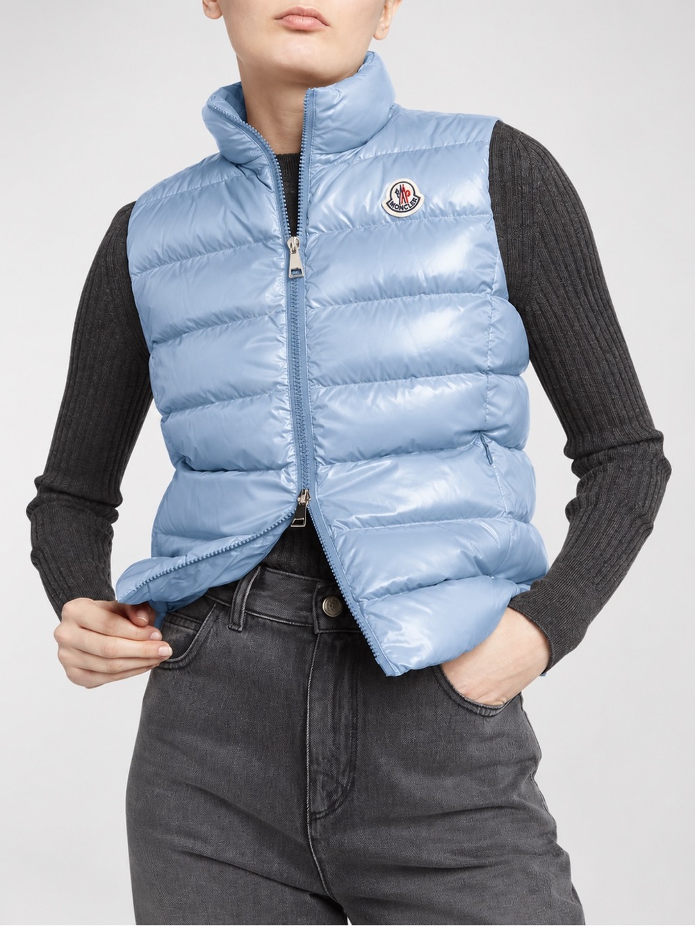 Moncler NWT Ghany Gilet Down Filled Icy Medium Blue LG Puffer Vest